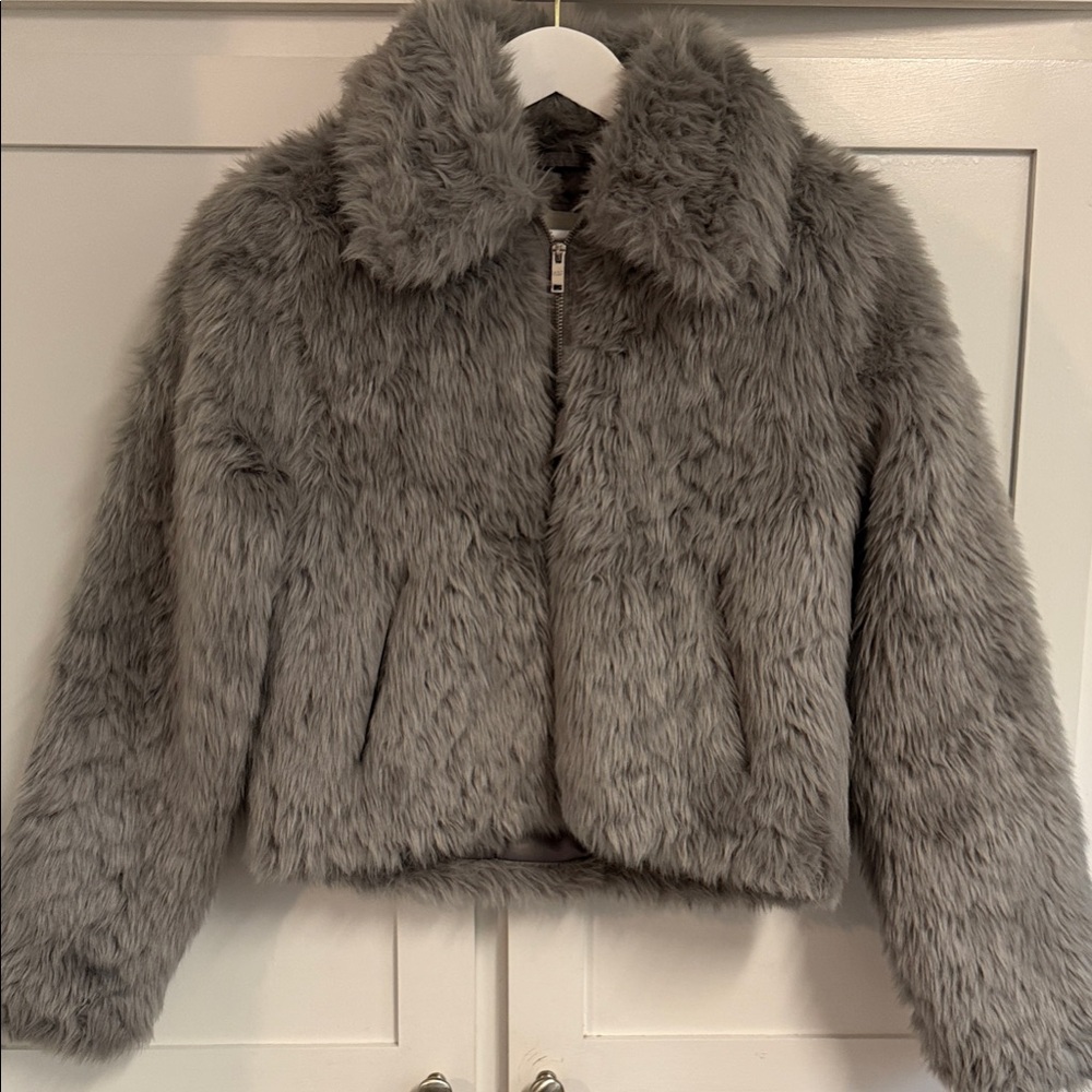 Abercrombie & Fitch Gray Faux-Fur Zip Jacket